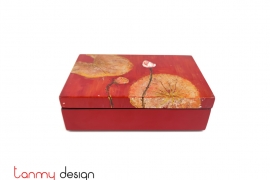 Small rectangular red lacquer box hand-painted with lotus pond 11*17*H5cm